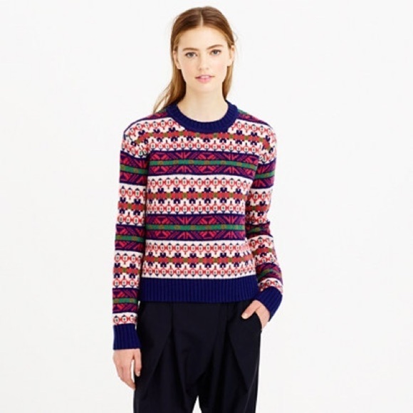 J. Crew Lambswool Classic Fair Isle Crewneck Long Sleeve Pullover Sweater Sz PM - Picture 1 of 7